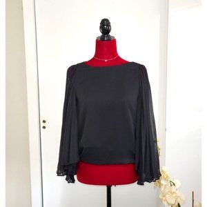 NWOT Carmen Marc Calvo black sheer batwing sleeve K- hole blouse size M 1228
